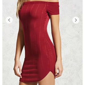 red tight body con off shoulder dress